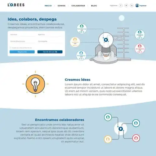 Diseño de landing page con despliegue de los valores de la identidad visual.